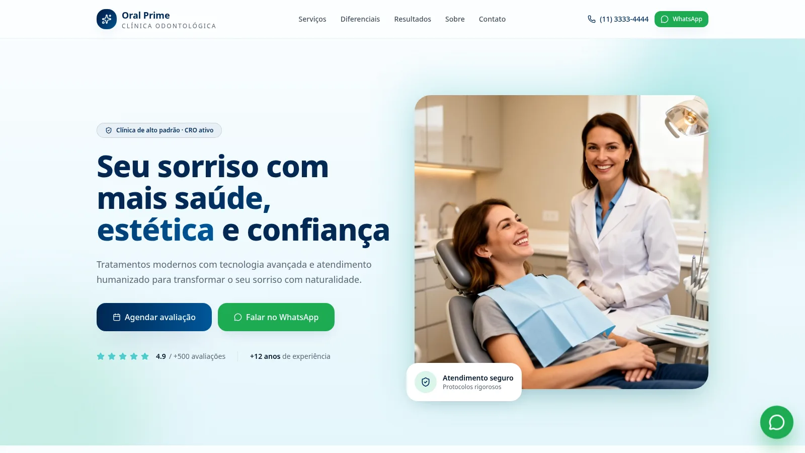 Captura da página inicial de Oral Prime